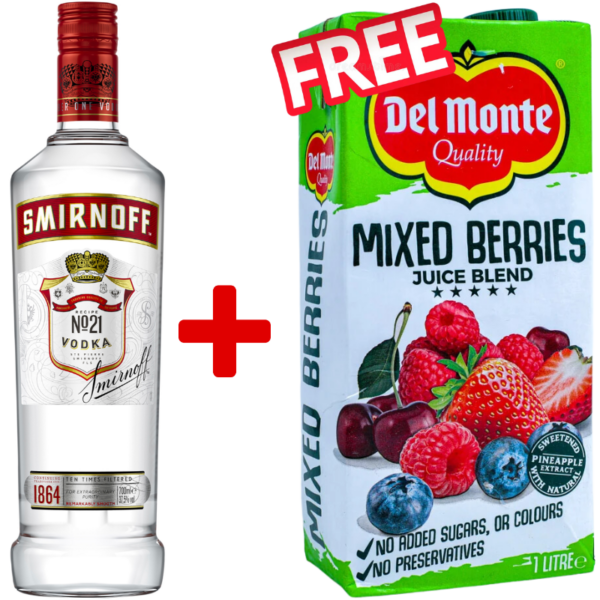 Smirnoff Red 750ml + 1 Free Del Monte Mixed Berries Juice Blend 1L