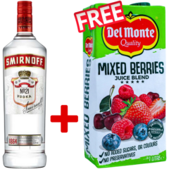 Smirnoff Red 1L + 1 Free Del Monte Mixed Berries Juice Blend 1L